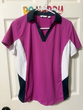 Lady Hagen Magenta Golf Polo with Navy & White Panels